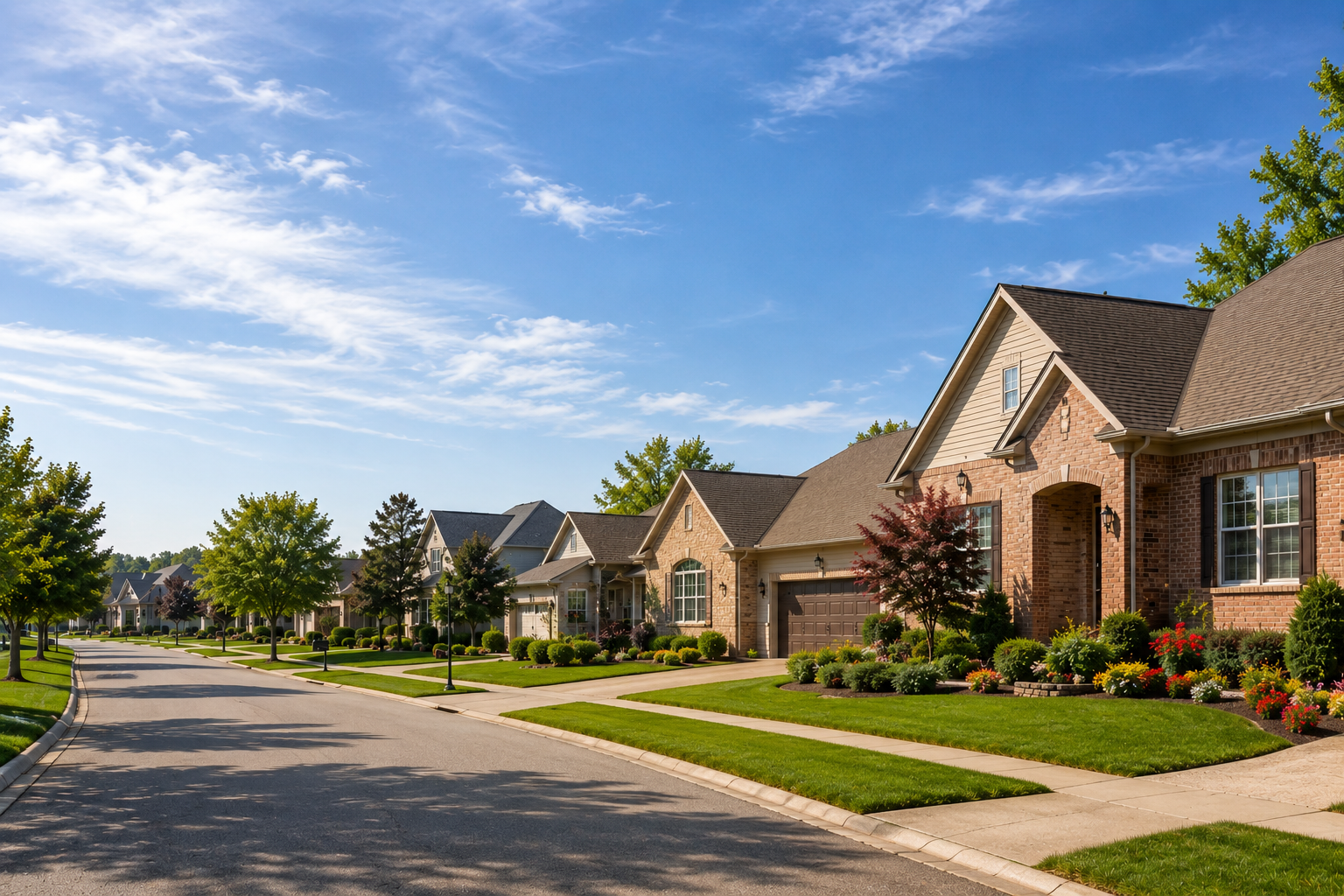 Sunny Milwaukee neighborhood with well-kept homes and manicured lawns